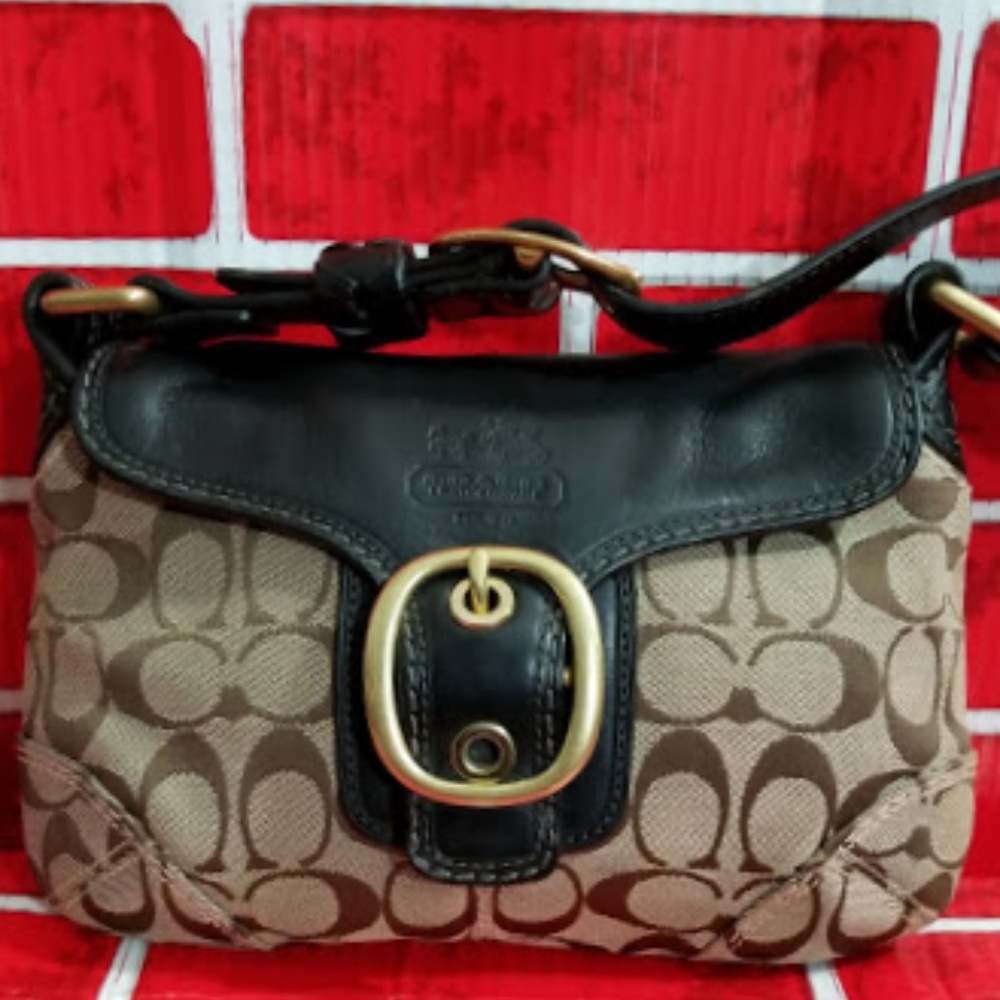 COACH-MINI BLEEKER SIGNATURE & LEATHER HOBO BAG